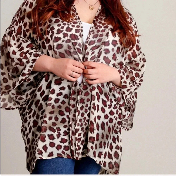 KIMONO NEW WOMENS PLUS LEOPARD TOP CARDIGAN SUMMER CASUAL SHIRT SZ 1 X 2X 3X - Picture 2 of 4